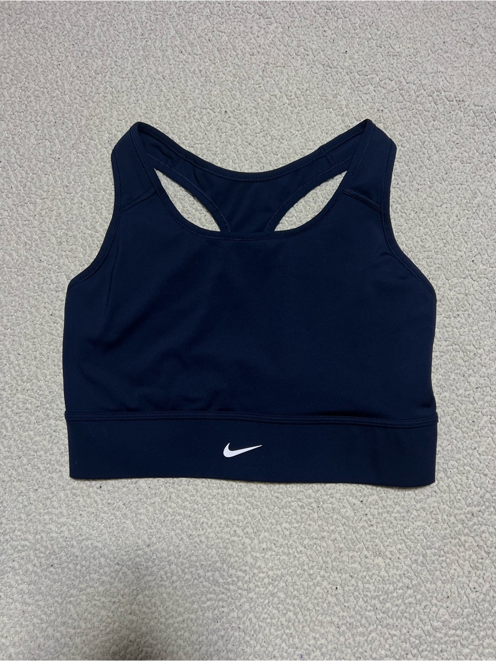 Nike Navy Blue High-Neck Racerback Sports Bra Front Logo Running Hiking Size XL